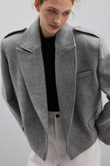 Wool Blend Epaulet Blazer Coat