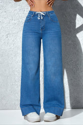 Drawstring Stretch Relaxed Straight Jeans