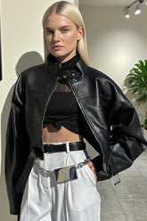 Short PU Leather Zip Jacket