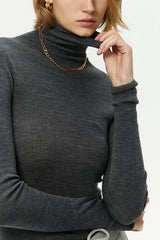 Solid Color Washable Wool Turtleneck Long Sleeve Tee