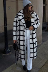 Plaid Faux Fur Long Coat