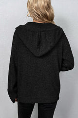 Hooded Drawstring Button Front Knit Cardigan