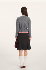 Panel-Design Waist-Cinched Slim Knit Cardigan