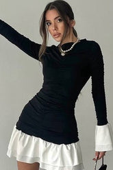 Ruffle Waist Round Neck Mini Dress