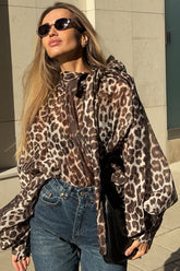 Leopard Print Tie Neck Blouse