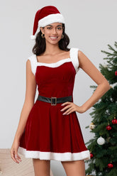 Christmas Fuzzy Spaghetti Strap Sexy Color Block Glitter Party Dress