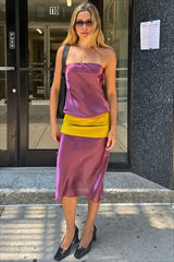 Color Block Strapless Satin Maxi Dress