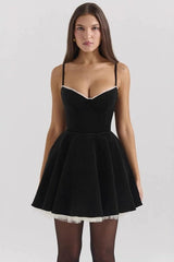 Elegant Sleeveless Cami Fitted Waist Mini Velvet Dress