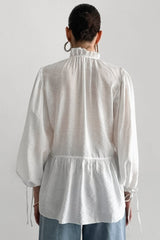 Sheer Puff Sleeve Tie Blouse