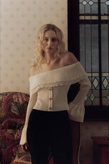 Off Shoulder Buttoned Knit Sweater