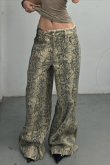 Snakeskin Print Mid Rise Wide Leg Jeans