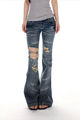 Distressed Ripped Low Rise Flare Jeans