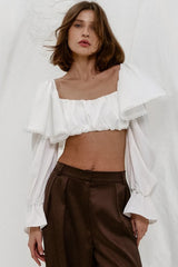 White Square Neck Blouse