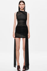 Ribbon Mesh Sleeveless Midi Dress