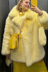 Solid Collar Mid Length Faux Fur Coat