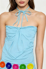 Button Detail Contrast Tie Bodycon Mini Dress