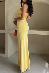 Strapless Twisted A-Line Midi Dress