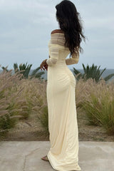 Mesh Patchwork See-Through Full Sleeve Slash Neck Maxi Dress