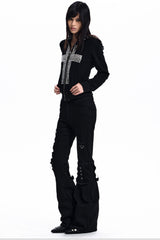 Rhinestone Cross Fitted Zip Up Hoodie