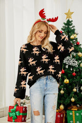 Christmas Deer Cartoon Contrast Sweater