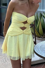 Solid Pleat Strapless Mini Dress