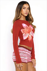 Floral Print Extra Long Sleeve Crop Top