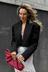 Short Black Striped Blazer Coat