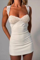 Lace Panel Backless Tie Mini Dress