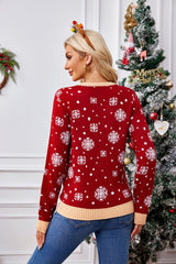 Christmas Cozy Color Block Santa Snowflake Polka Dot Sweater