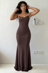 Button Detail Halter Open Back Maxi Dress