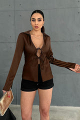 Satin Tie Front Blouse