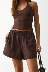 High Waist Drawstring Relaxed Fit Casual Shorts