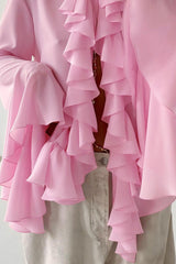 Elegant Ruffle Trim Button Blouse