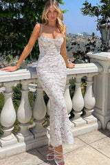Sexy Hollow Out Lace Bodycon Maxi Dress