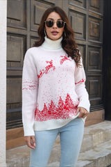 Christmas Cozy Color Block Snowflake Print Sweater