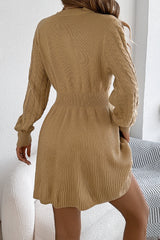 Solid Round Neck Chunk Cable Waisted Knit Mini Dress