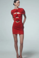 Flower Hollow Out Zipper Mini Dress