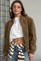 Retro Suede Stand Collar Jacket