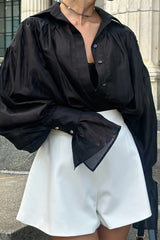 Sheer Airy Balloon Sleeve Blouse