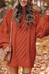 Relaxed Mock Neck Thick Knit Oversized Solid Sweater Dress