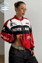 Letter Zip Moto Colorblock Coat