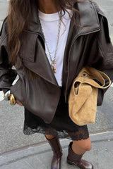 Oversized Stand Collar Faux Leather Jacket