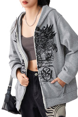 Loose Graphic Zip Hoodie