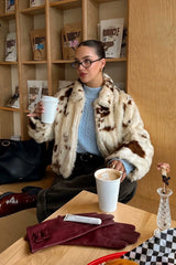Cow Print Faux Fur Zip Jacket