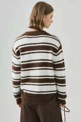 Striped V Neck Loose Long Sleeve Knit Sweater