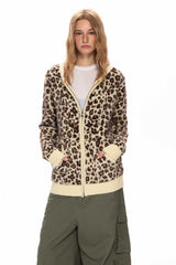 Leopard Knit Zip Up Oversized Hoodie