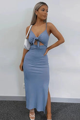 Lace Up Bow Midi Dress