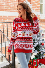Christmas Striped Color Block Moose Tree Sweater