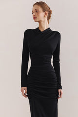 Ruched V-Neck Long Sleeve Maxi Dress