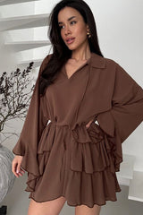 Ruffled Chiffon Pink Mini Dress